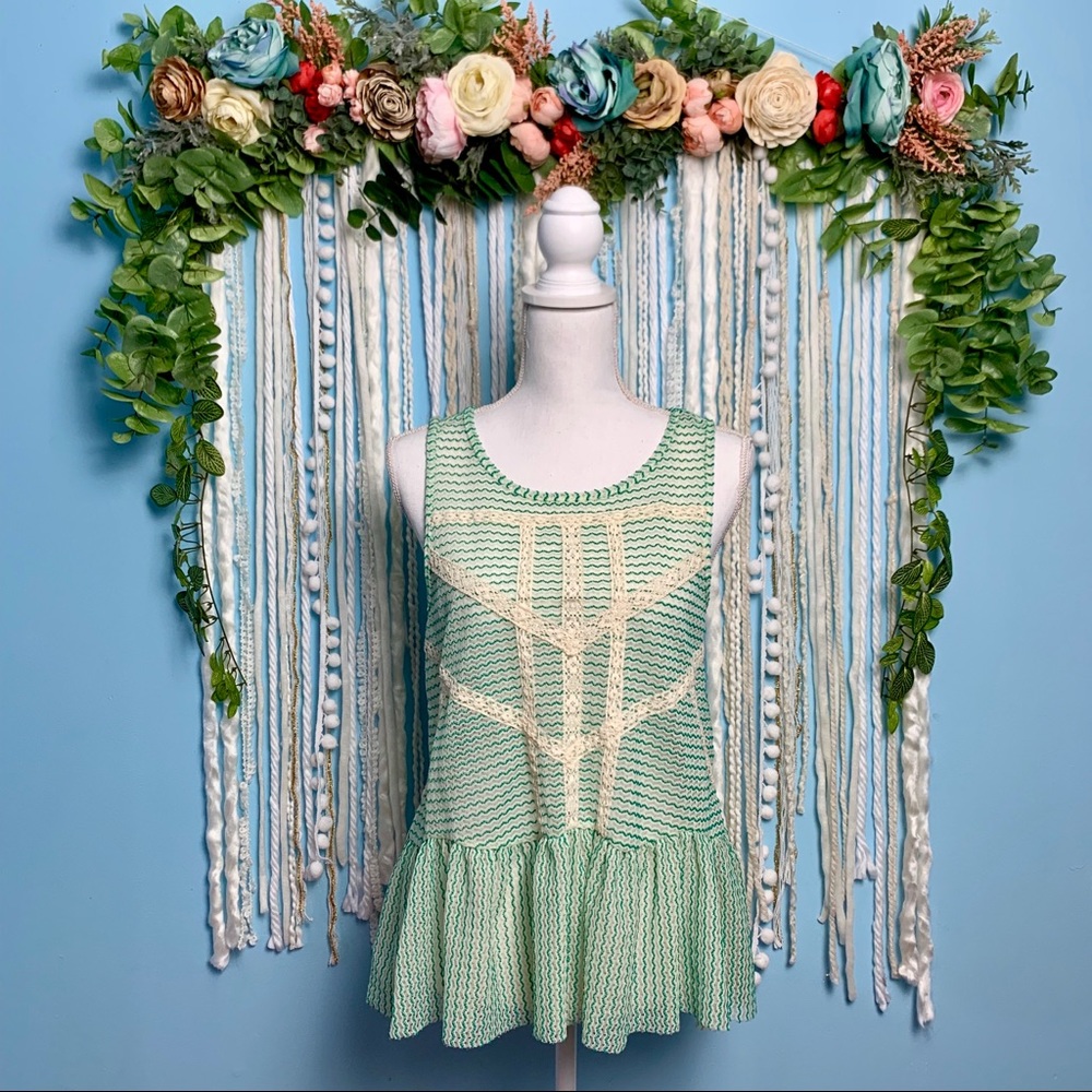 Free People Striped Lace Inset Peplum Top Small